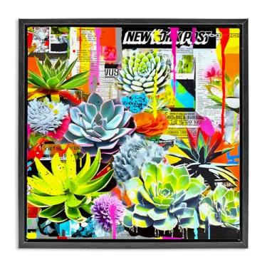 Imagem de Stupell Industries Design de arte de parede em tela flutuante Urban Graffiti Succulents por Jess Stempel, moldura flutuante preta, 45,7 x 45,7 cm
