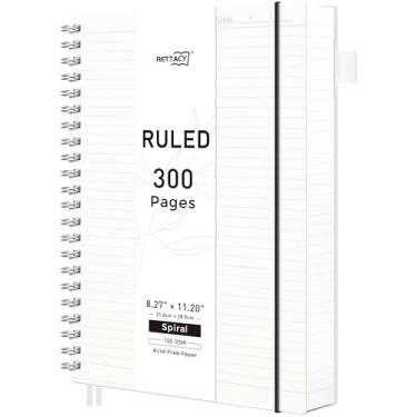 Imagem de RETTACY Caderno espiral pautado universitário, 300 páginas, tamanho grande A4 (20,8 x 28,4 cm), para escola, trabalho, escrita, diário, papel grosso de 100 g/m², capa de plástico flexível