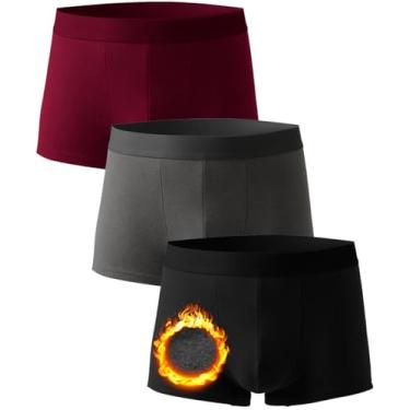 Imagem de BeulviK Cuecas boxer masculinas forradas com lã, roupa íntima de inverno térmica, camada de base térmica, Preto/cinza/vermelho, GG