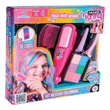 Imagem de Kit Brinquedo para Meninas, Mechas Coloridas MAKE BRINQ, pintar e Colorir o Cabelo Estilo Camarim Infantil, Divertido Stúdio e Salão Beleza, Presente Especial para Crianças a Partir de 5 Anos