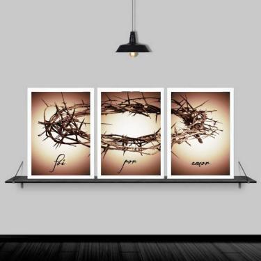 Imagem de Kit 3 Quadros Decorativos Coroa De Espinhos 33X24Cm Branca