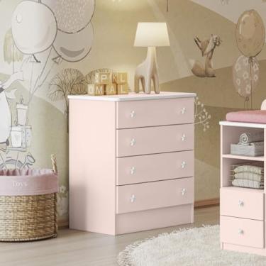 Imagem de Cômoda de Bebê 4 Gavetas Doce Sonho 777 Rosa Acetinado