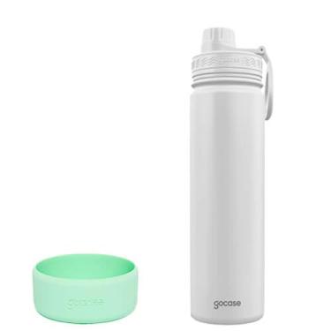 Imagem de Kit de Garrafa Térmica Para Água Fresh Gocase 650ml + Base de Silicone (Branco & Verde)