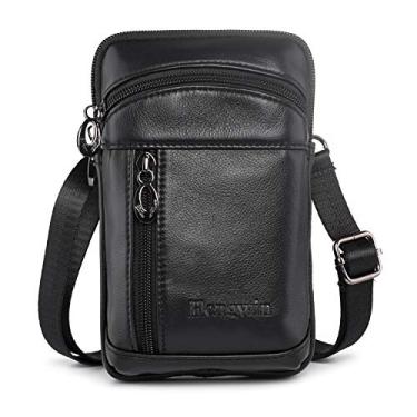 Imagem de Bolsas de ombro transversais de couro Hengwin masculinas com clipe para cinto, estojo de cinto, bolsa de cintura, pacote compatível com iPhone XS Max XS 8 7 Plus Galaxy Note 9 8 5 S9/S8 Plus, Preto