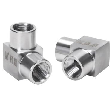 Imagem de DERPIPE Cotovelo de rua de 90 graus - 1/20.3 cm NPT fêmea para 1/20.3 cm NPT fêmea aço inoxidável 304 resistente forjado quadrado Barstock Street Elbow adaptador encaixe de tubulação (pacote com 2)