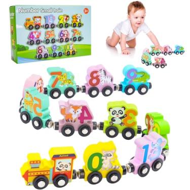 Imagem de Trem Veículos Magnético de Madeira Montessori Educativo Brinquedo Infantil Com Números e Animal