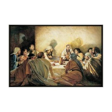 Imagem de Quadro Santa Ceia Em Tecido Canvas Impressão Alta Resolução Estilo Pintura A Mão Moldura Filete Flutuante Opções De Cor E Tamanho Acabamento Qualidade Premium (Preto, 120 X 80, Flutuante)