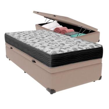 Imagem de Cama Box Baú Solteiro Bege + Colchão ISO100 D33 Ortobom