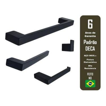 Imagem de Kit Banheiro Preto Porta Tolhas 1 Papel E Cabide 4 Pçs Inox - Tozzatto