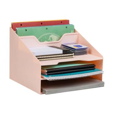 Imagem de Mind Reader Organizador de mesa, suporte de arquivo vertical, bandejas de papel, escritório, plástico, 32 cm C x 29,8 cm L x 24 cm A, rosa
