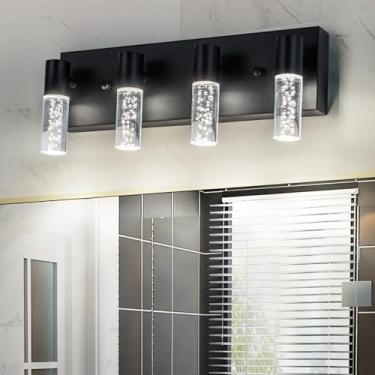 Imagem de votag Luminária De Led Para Penteadeira Com 4 Luzes Em Preto - Iluminação Moderna Para Banheiro, Iluminação Sobre Espelho, Temperatura Multicolorida 3000K/4000K/6000K, Decoração De Banheiro Elegante