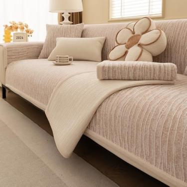 Imagem de WMLTZFUS Capa de sofá de chenille seccional de pele macia grossa para cães, crianças, protetor de móveis macio para sofá de 2 3 e 4, estilo moderno, antiderrapante, adequado para animais de estimação