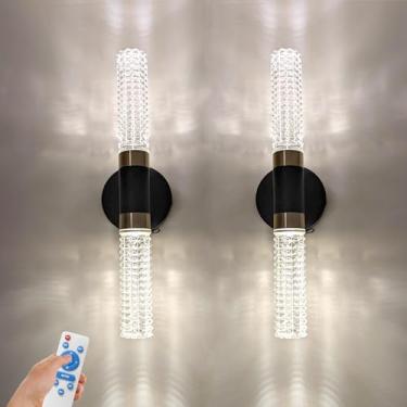 Imagem de HITOO Conjunto De Dois Apliques De Parede Dourados Pretos Operados Por Bateria, Arandela De Parede Recarregável De 10.000 Mah Com Controle Remoto, Arandelas De Cristal Sem Fio De 16 Polegadas Sem Fi