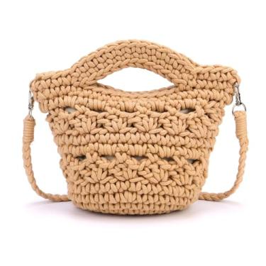Imagem de Ayliss Bolsa transversal de palha feminina de malha de verão bolsa de praia de crochê feita à mão bolsa transversal feminina destacável, Caqui, One Size