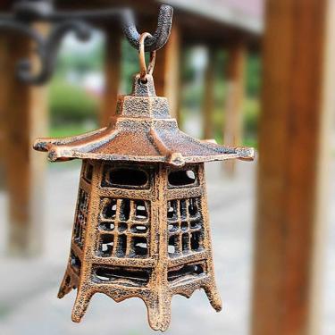 Imagem de Pátio vintage ferro fundido castiçal japonês pagode oriental pendurado jardim lanterna castiçal interior/exterior