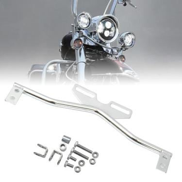 Imagem de SKTYANTS barra de suporte de luz de motocicleta para direção de neblina de passagem de seta de seta para Harley Dyna Super Glide Road Honda Suzuki Yamaha Kawasaki (cromado)