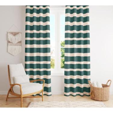 Imagem de Cortina Tecido Oxford Sala Listras Irregulares Verde e Bege - 280x220c