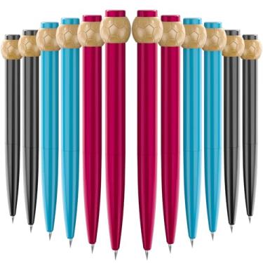Imagem de Pacote com 12 canetas de futebol com acabamento metálico – lembrancinhas de festa para crianças de 8 a 12 anos, conjunto de presente de equipe com lápis temáticos, suprimentos de aniversário para