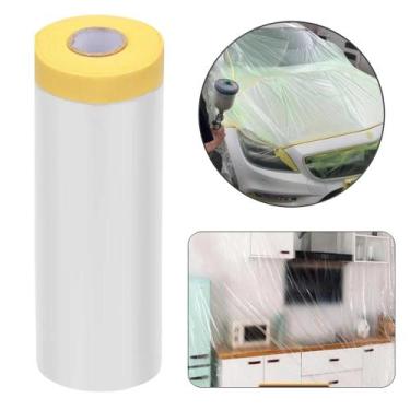 Imagem de Filme Plástico com Fita Colante 110cm x 20m para Proteção em Pintura B