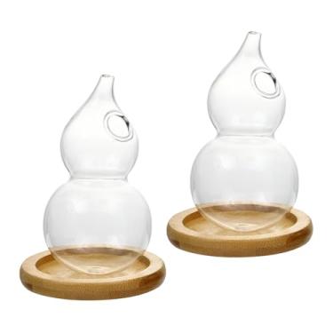 Imagem de Ioensy 2 peças de vasos de vidro para plantas com suporte para decoração de sala de artesanato, vasos de flores, terrário para plantio para escritório,