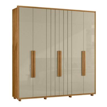 Imagem de Guarda-roupa Casal Portinari Ripado 6 Portas 4 Gavetas - 7 Decor Cumaru E Opala