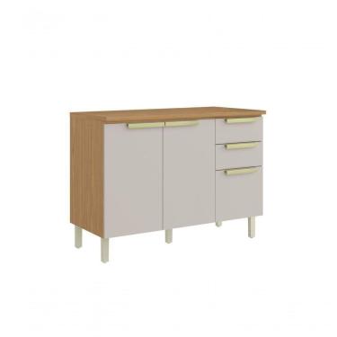 Imagem de Balcão Com Tampo 3 Portas 2 Gavetas 120cm Mdf New Porto - Itatiaia Freijó-off White