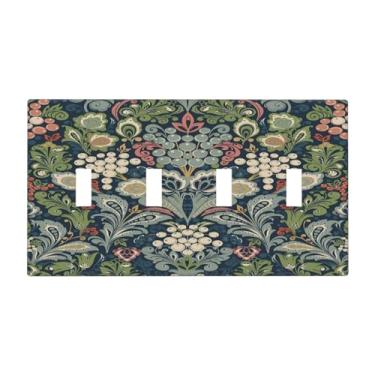 Imagem de Spshian Botanical Morris Floral Midnight Blue 4 Gang Placa decorativa de interruptor de luz placa de parede com interruptor quádruplo 4 furos para dispositivo elétrico capas de placa frontal para