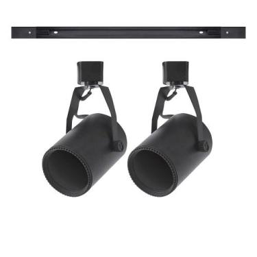 Imagem de Kit Trilho Eletrificado 1m com 2 spots Par20/E27 Preto Troca lâmpada -