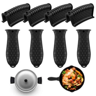 Imagem de Conjunto de 8 suportes de panelas de silicone para panelas de ferro fundido, capas resistentes ao calor, luvas antiderrapantes e reutilizáveis para panelas de ferro fundido, woks, frigideiras