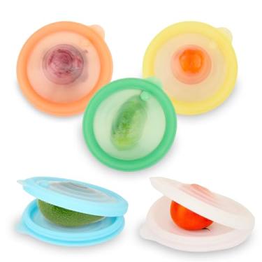 Imagem de Recipientes de armazenamento reutilizáveis de silicone com vedação a vácuo para geladeira, frutas frescas, legumes, alho, cebola, limão, batata, carne, para aquecimento de forno de micro-ondas
