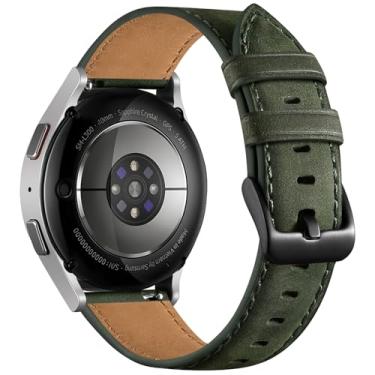 Imagem de Haveda Pulseira de couro genuíno compatível com Samsung Watch 7 6 5 4 mm e 44 mm/Galaxy Watch 5 Pro de 45 mm/Galaxy 6 4 Classic, pulseira masculina de couro de grão executivo de luxo de 20 mm, verde