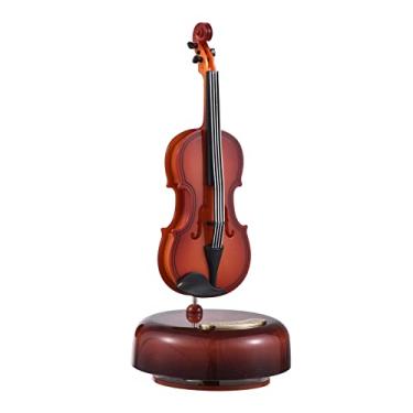 Imagem de Chusui Caixa de música de violino Caixa de música de corda clássica Caixa de música giratória Base giratória Instrumento musical de cordas em miniatura Réplica de artware Presente para Natal Aniversár