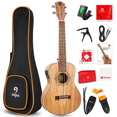 Imagem de Vangoa Ukulele elétrico acústico tenor mogno de 66 polegadas Electro Ukulele kit iniciante com manual do usuário (sem garantia de versão em português), cabo e bolsa para shows