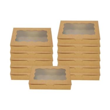 Imagem de AFXGUSD 12x Caixas de doces pequenas, embalagens retangulares, fáceis de transportar, com janela, caixas de bolo para de sobremesas em casa, Marrom
