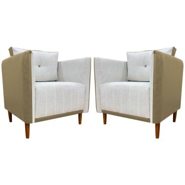 Imagem de Kit 2 Poltronas Decorativa Para Sala Recepção Consultório Aviv Luxo Corino E Linho