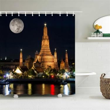 Imagem de Paisagem Cortina de Chuveiro Cidade Ponte Edifício Cortinas de Banho Retro Preto Branco Foto Decorações de Banheiro Cortina,2141L,W90xH180cm