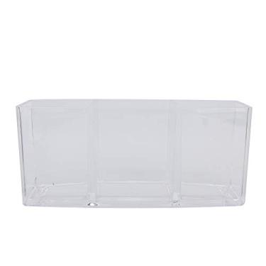 Imagem de Acrylic Clear Pen Holder 3 Compartments Pencil Holder Desk Organizer Desktop Makeup Brush Holder, Clear Makeup Brush Holder, Desk Acrylic Brushes Storage