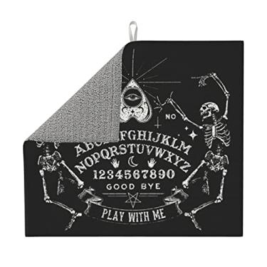 Imagem de Teery-YY Tapete De Secagem Louças Vintage Com Estampa Mágica Ouija Preta E Esqueleto Para Decoração Bancadas Cozinha - Escorredor Absorvente Microfibra 40,6 Cm X 45,6 Cm, Protetor Reversível