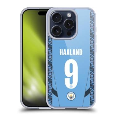 Imagem de Head Case Designs Capa de gel macia oficialmente licenciada pelo Manchester City Man City FC Erling Haaland 2024/25 Players Home Kit compatível com Apple iPhone 15 Pro