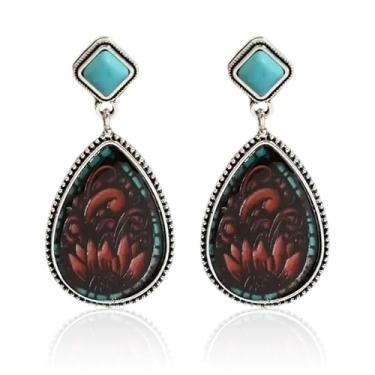 Imagem de Brincos femininos Western Jewelry com pingente de turquesa, prata, acessórios de argola, roupa de concerto, bijuteria, Metal, Sem pedra preciosa