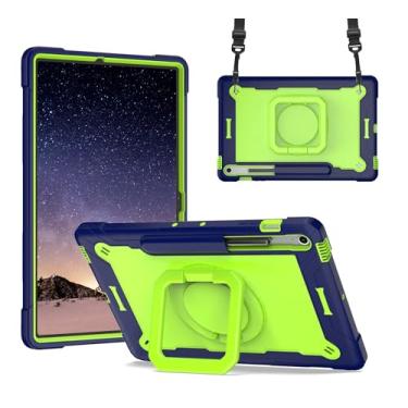 Imagem de elitegadget Capa para Samsung Galaxy Tab S10 FE+/S10 FE Plus 13,1 polegadas lançado em 2025 - Capa resistente a impactos com suporte de anel giratório (azul marinho/verde)