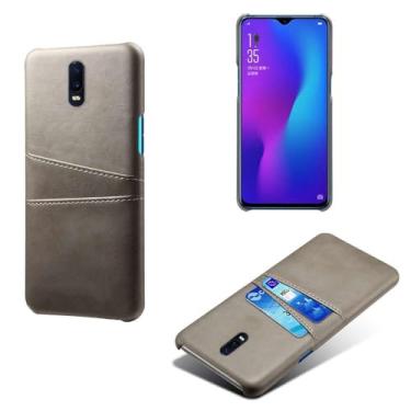 Imagem de Capas Compatível com OPPO R17,Caso de couro PU-Tampa de telefone a prova de choque com 2 slots de cartão,Proteção anti-impressão digital e anti-gota-Grey