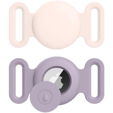 Imagem de Suporte para coleira de cachorro Air Tag, pacote com 2 acessórios de rastreamento GPS antiperda de silicone para coleiras de cães e gatos (lavanda + rosa-claro, grande)