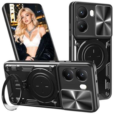 Imagem de Fofvccv Capa protetora para Xiaomi Poco X7 Pro Armour com capa deslizante para lente da câmera, capa protetora à prova de choque militar com suporte magnético giratório para Xiaomi Poco X7 Pro/Redmi