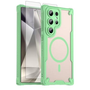 Imagem de Asuwish Capa de celular para Samsung Galaxy S24 Ultra 5G, compatível com Magsafe Magnetic, protetor de tela, capa protetora à prova de choque traseira fosca translúcida S24Ultra S 24 24Ultra Mulheres