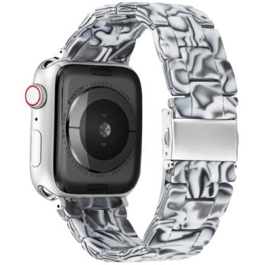 Imagem de SPINYE Pulseira de substituição de resina colorida de 38 mm, 40 mm, 41 mm e 42 mm, para Apple Watch séries 10/9/8 / Ultra/7 / SE / 6/5 / 4/3 feminino (branco zebra)