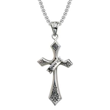 Imagem de Fahonie Colar com cruz de prata esterlina 925 para homens, pingente de cruz de anel de dedo personalizado, joias cristãs religiosas, presentes para homens, Natal, aniversário, Aço inoxidável, Zircônia