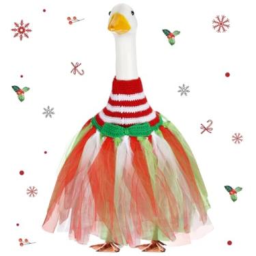 Imagem de Eccliy Conjunto de roupa de ganso de Natal vermelho, branco e verde, vestidos de crochê com gaze, feito à mão, fantasia de ganso, para 23 estátuas de plástico de cimento alto, festa de Natal
