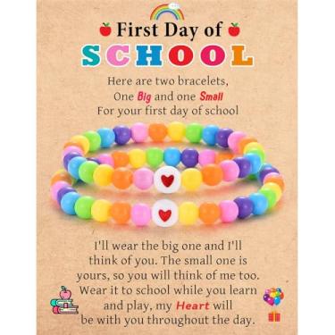 Imagem de JEIKTO Pulseira de jardim de infância Mommy and Me, Mother Daughter Matching Bracelets, First Day of Preschool Pre K First Grade Back to School Gifts for Kids Girls