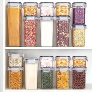 Imagem de Conjunto de Potes Herméticos para Alimentos, 17 Peças, Plástico Acrílico, Organizador de Cozinha